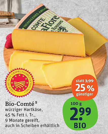 Bio-Comté würziger Hartkäse, 45 % Fett i. Tr.