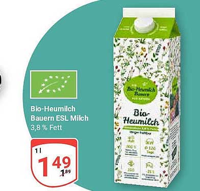 Bio-Heumilch Bauern ESL Milch 3,8 % Fett