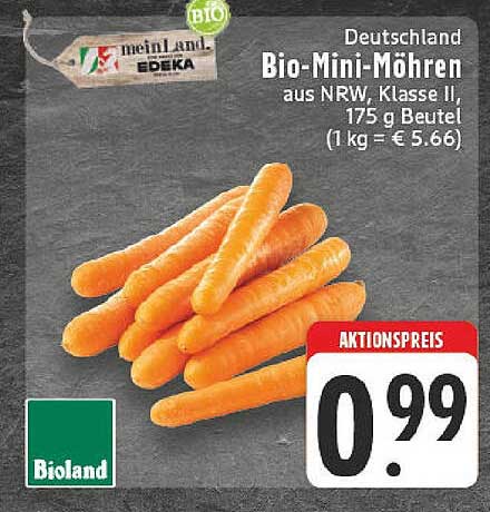 Bio-Mini-Möhren aus NRW, Klasse II, 175 g Beutel