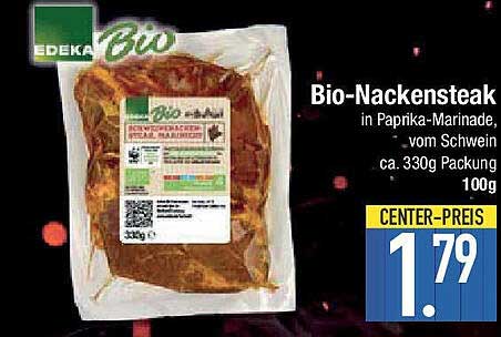 Bio-Nackensteak in Paprika-Marinade, vom Schwein ca. 330g Packung