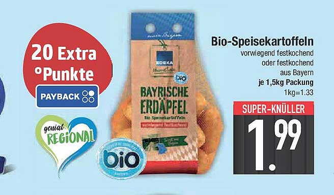 Bio-Speisekartoffeln vorwiegend festkochend oder festkochend aus Bayern je 1,5kg Packung