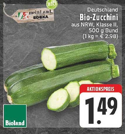 Bio-Zucchini aus NRW, Klasse II, 500 g Bund