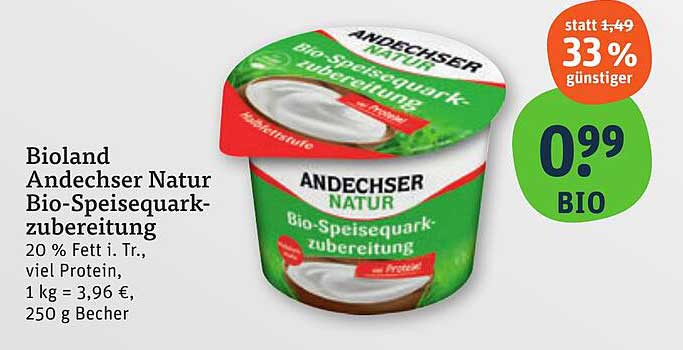 Bioland Andechser Natur Bio-Speisequarkzubereitung