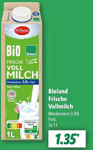 Bioland Frische Vollmilch 1L - Milbona