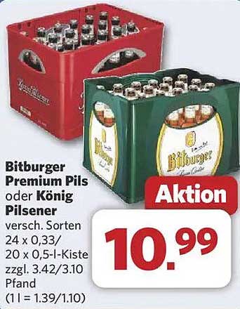 Bitburger Premium Pils oder König Pilsener – Aktionsangebot