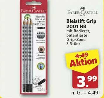 Bleistift Grip 2001 HB mit Radierer, patentierte Grip-Zone – 3 Stück