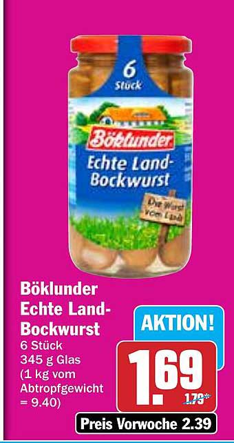 Böklunder Echte Land-Bockwurst 6 Stück im Glas