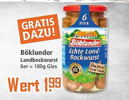 Böklunder Echte Land-Bockwurst 6er = 180g Glas