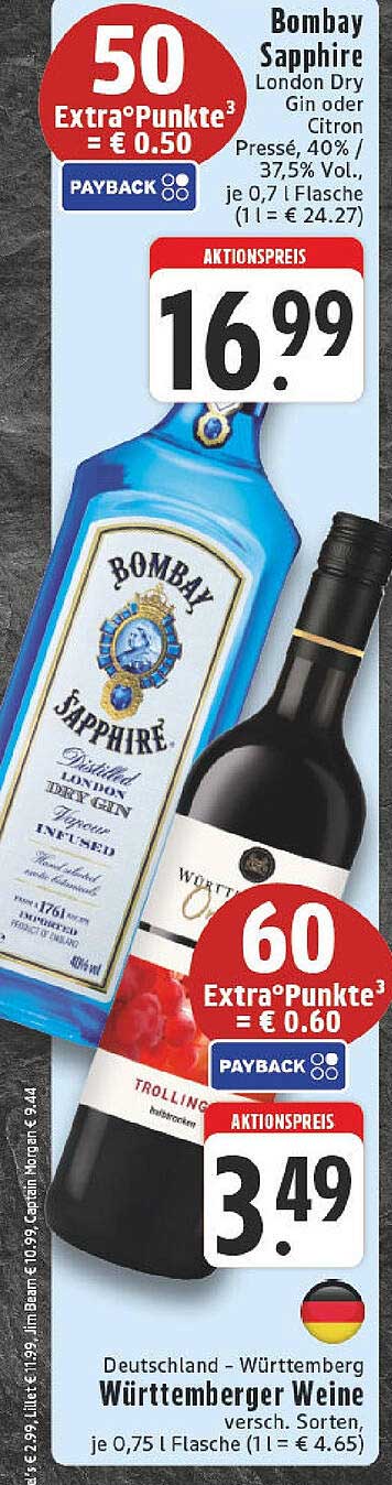 Bombay Sapphire London Dry Gin oder Württemberger Weine