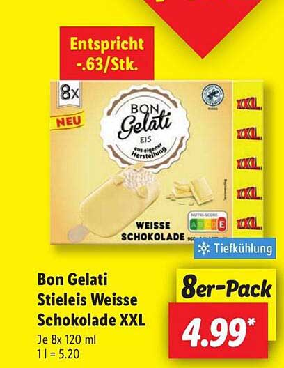 Bon Gelati Stieleis Weisse Schokolade XXL 8er-Pack