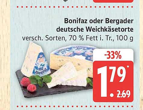 Bonifaz oder Bergader deutsche Weichkäseorte, 100 g