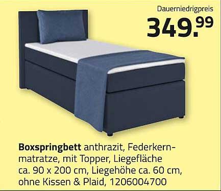 Boxspringbett anthrazit mit Federkernmatratze und Topper