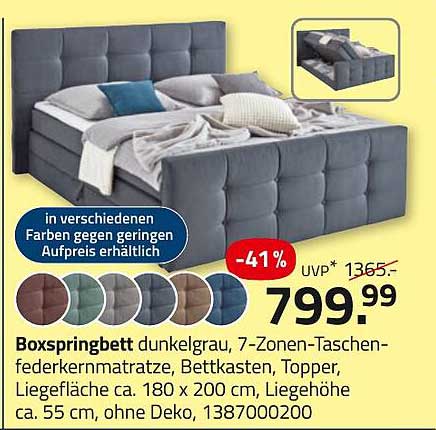 Boxspringbett dunkelgrau mit 7-Zonen-Taschenfederkernmatratze