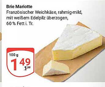 Brie Mariotte - Französischer Weichkäse, rahmig-mild, mit weißem Edelpilz überzogen, 60 % Fett i. Tr.