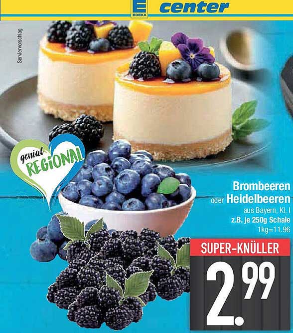 Brombeeren oder Heidelbeeren aus Bayern, K.I. z.B. je 250g Schale
