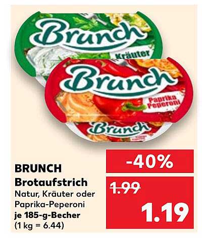 BRUNCH Brotaufstrich Natur, Kräuter oder Paprika-Peperoni, je 185-g-Becher
