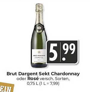 Brut Dargent Sekt Chardonnay oder Rosé, 0,75 L für nur 5,99 €