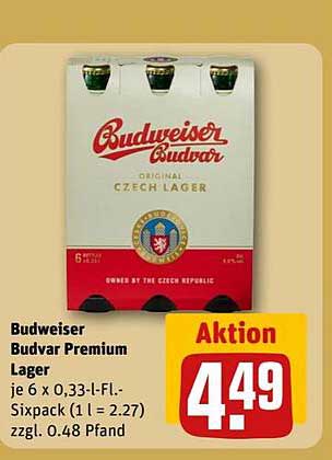 Budweiser Budvar Premium Lager - 6 x 0,33 l Fl.