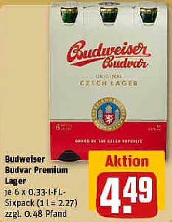 Budweiser Budvar Premium Lager - 6 x 0,33 l Sixpack