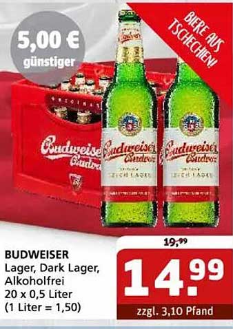 BUDWEISER Lager, Dark Lager, Alkoholfrei 20 x 0,5 Liter