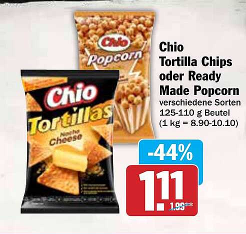 Chio Tortilla Chips oder Ready Made Popcorn - verschiedene Sorten