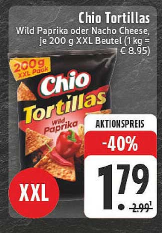 Chio Tortillas Wild Paprika oder Nacho Cheese, je 200 g XXL Beutel