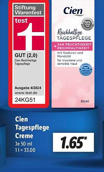 Cien Reichhaltige Tagespflege mit Hyaluron und Mandelöl – 50ml