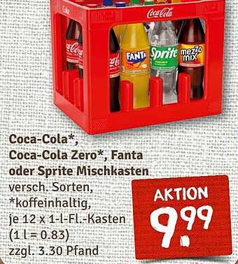 Coca-Cola, Coca-Cola Zero, Fanta oder Sprite Mischkasten