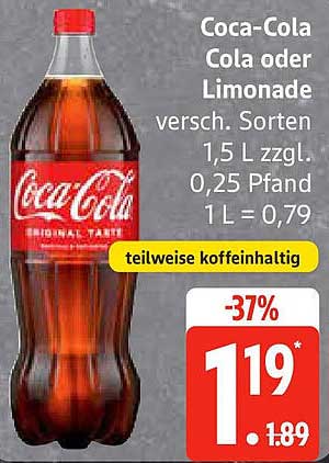 Coca-Cola, Cola oder Limonade, 1,5 L (verschiedene Sorten)