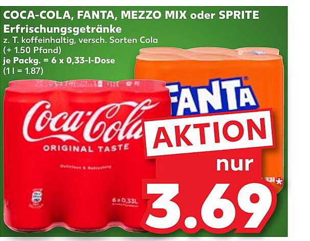 COCA-COLA, FANTA, MEZZO MIX oder SPRITE Erfrischungsgetränke