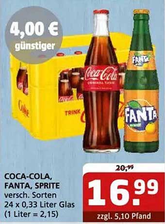 Coca-Cola, Fanta, Sprite 24 x 0,33 Liter Glas