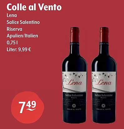 Colle al Vento Lena Salice Salentino Riserva 0,75 l