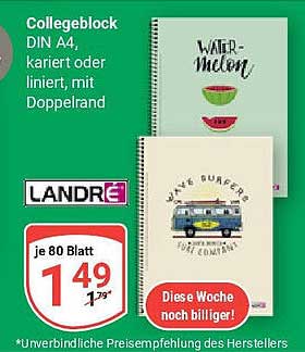 Collegeblock DIN A4, kariert oder liniert, mit Doppelrand