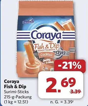 Coraya Fish & Dip Surimi-Sticks 215-g-Packung