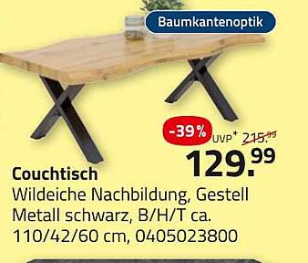 Coucchtisch in Baumkantenoptik - Wildeiche Nachbildung