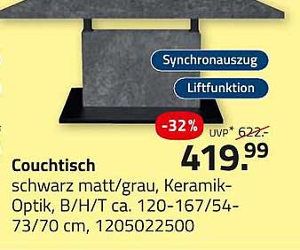 Couch Tisch schwarz matt/grau mit Keramik-Optik