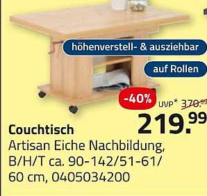 Couchtisch Artisan Eiche Nachbildung auf Rollen