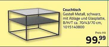 Couchtisch Gestell Metall, schwarz, mit Ablage und Glasplatte