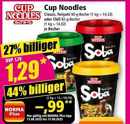 Cup Noodles – Classic, Teriyaki und Chili im Angebot