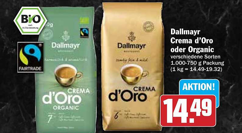 Dallmayr Crema d'Oro oder Organic 1000-750 g