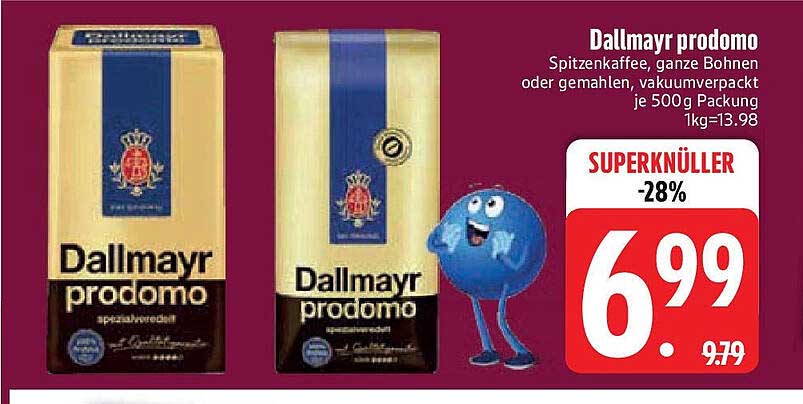 Dallmayr prodomo Spitzenkaffee, ganze Bohnen oder gemahlen, vakuumverpackt