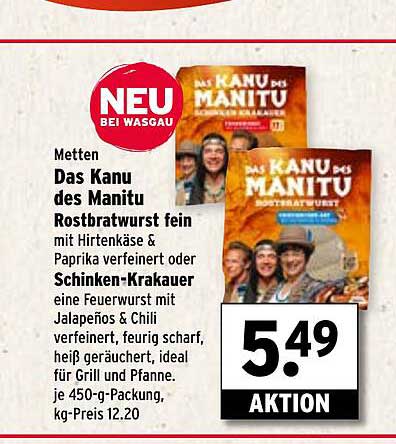 Das Kanu des Manitu Rostbratwurst fein mit Hirtenkäse & Paprika oder Schinken-Krakauer