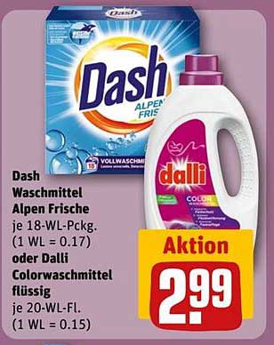 Dash Waschmittel Alpen Frische oder Dalli Colorwaschmittel flüssig