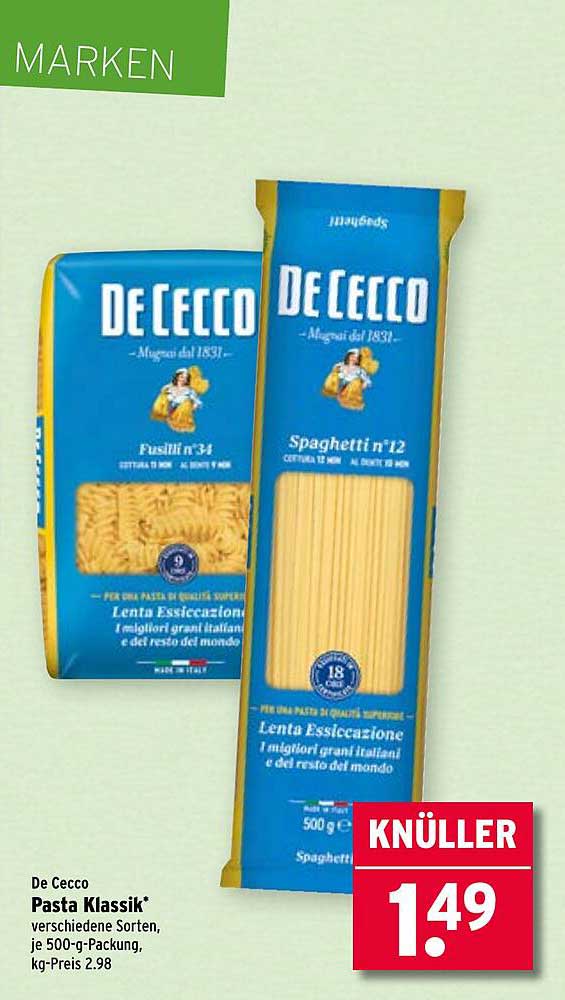 De Cecco Pasta Klassik - verschiedene Sorten, 500-g-Packung