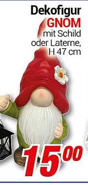 Dekofigur GNOM mit Schild oder Laterne, H 47 cm