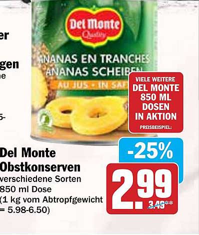 Del Monte Obstkonserven - Ananas Scheiben 850 ml Dose