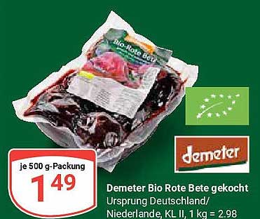 Demeter Bio Rote Bete gekocht