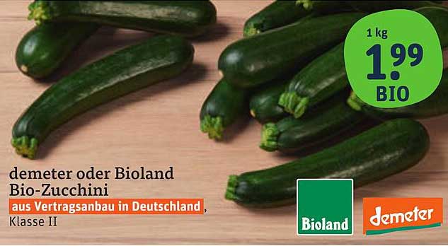 demeter oder Bioland Bio-Zucchini aus Vertragsanbau in Deutschland, Klasse II