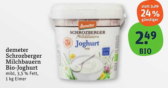 demeter Schrozberger Milchbauern Bio-Joghurt, mild, 3,5 % Fett, 1 kg Eimer