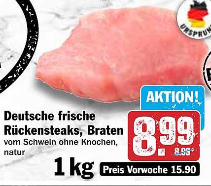 Deutsche frische Rückensteaks, Braten vom Schwein ohne Knochen, natur